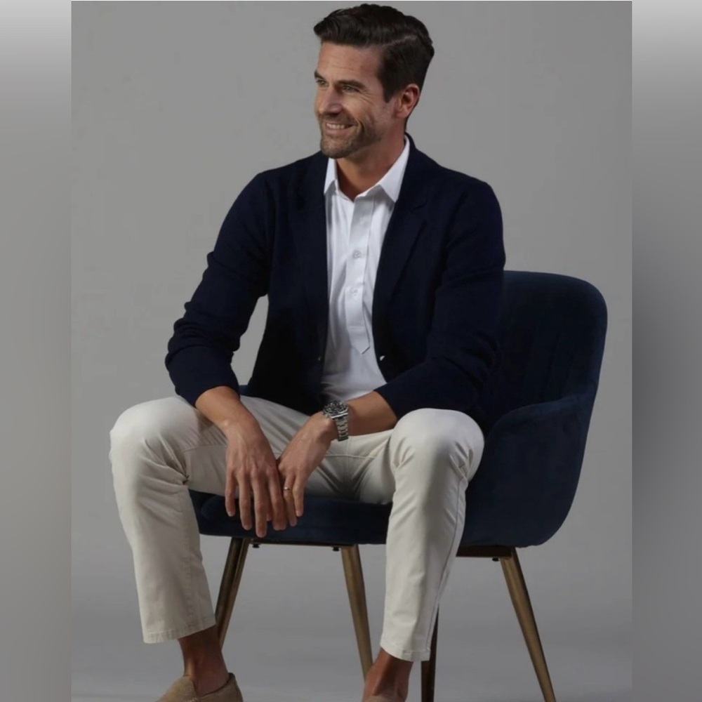 Collars&Co NWT Milano Deconstructed Knit Swazer Merino Blend Sweater Blazer Navy - Picture 13 of 14
